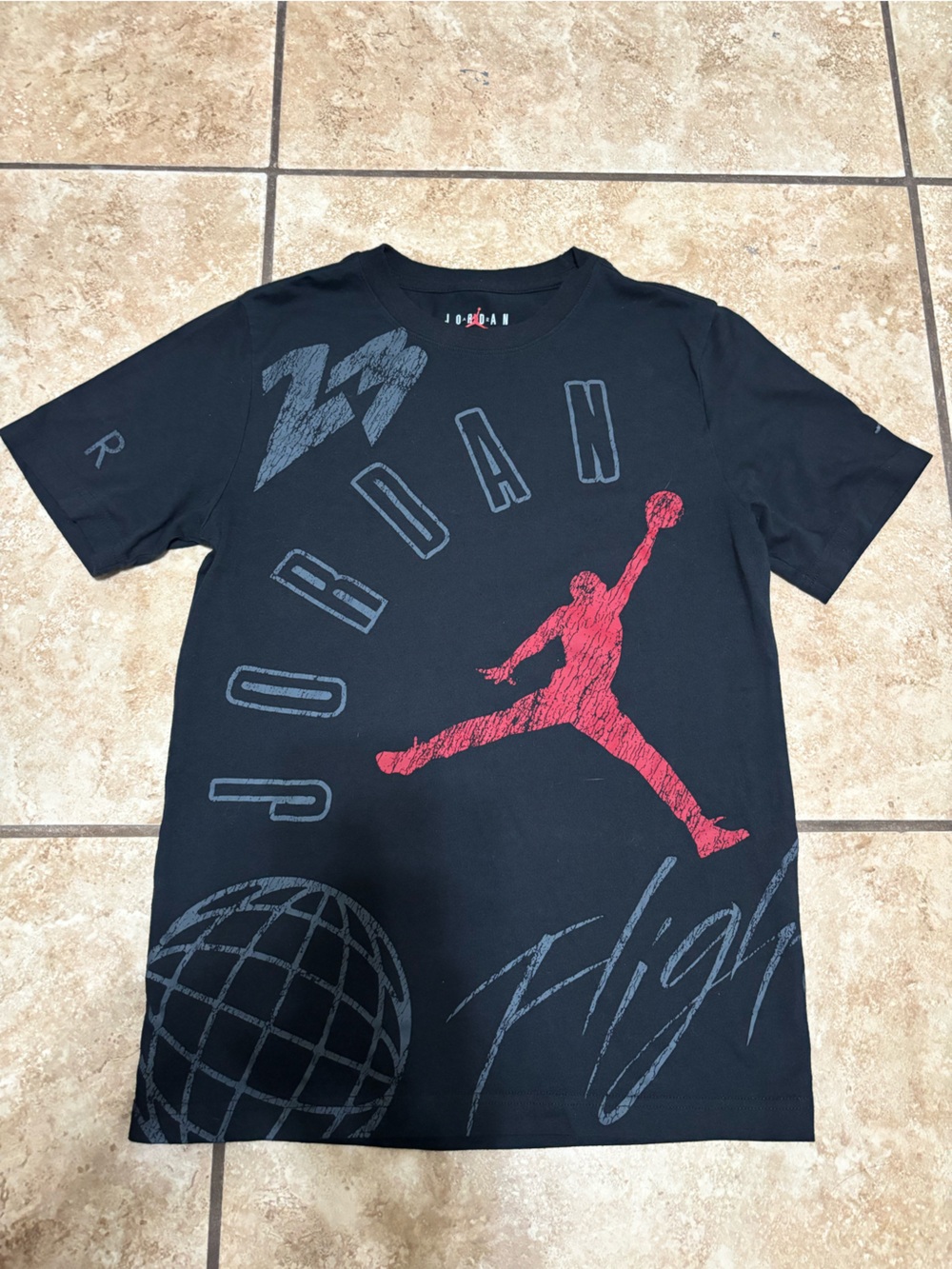 Jordan Kids Black Tee with Red Jumpman and Gray Lettering